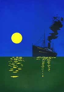 Cruiseskip til sjøs med sol, 1909. av Unbekannt