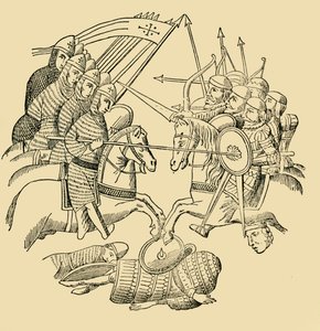 Crusaders and Saracens in Battle, c1930. av Unbekannt