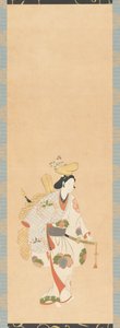 Danser i hvit kjole, mønstret med fargede blader..., Edo-perioden, Kambun-tiden, 1661-1673. av Unbekannt