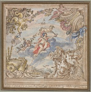 Design for a Ceiling: Mars and Aries, 1700-tallet. av Unbekannt