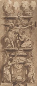 Design for et gravmonument eller epitafium med sørgefigurer, 1700-tallet. av Unbekannt