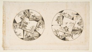 Design for plater hentet fra Audrys illustrasjoner til La Fontaines fabler, etter 1755. av Unbekannt