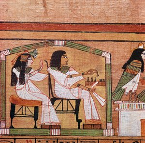 Detalj fra en egyptisk papyrus som viser et trekkspill av Unbekannt