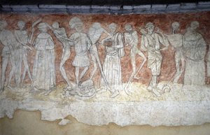 Detalj av en freske som skildrer Dansen Macabre, nd. Kirken Saint Robert i La Chaise Dieu (Chaise-Dieu, Haute Loire). av Unbekannt