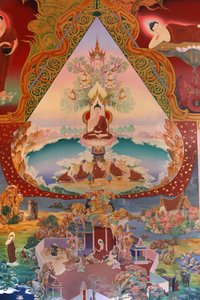Detalj av et veggmaleri i Uposatha (helligdomshallen) i Buddhapadipa-tempelet, Wimbledon, Grande-Bretagne av Unbekannt