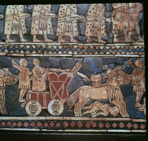 Detalj av Standard of Ur, som viser en sumerisk krigsvogn, Sør-Irak, ca 2600-2400 f.Kr. av Unbekannt