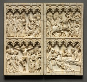 Diptych with Scenes from the Life of Christ left wing: Raising of Lazarus and Crucifixion, ca. 135 av Unbekannt