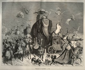 Eselskinn: karossen og brudekortegen. Gravering av Gustave Dore (1832-1883) fra "" Les contes"" av Charles Perrault (1628-1703) av Unbekannt