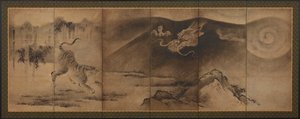Drage og tiger, Momoyama- eller Edo-periode, 1600-tallet. av Unbekannt