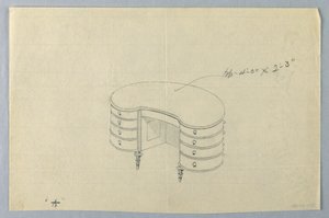 Tegning, design for nyreformet skrivebord A med åtte skuffer av Unbekannt