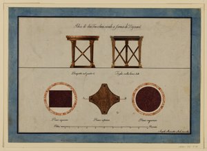 Tegning, design for to små frokostbord, tidlig på 1800 -tallet av Unbekannt