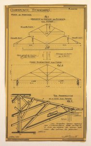 Tegning, design for et massedriftshus designet av Hector Guimard, Framing Construction av Unbekannt