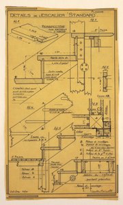 Tegning, design for et massedriftshus designet av Hector Guimard, Trappekonstruksjon av Unbekannt