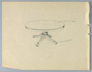Tegning, design for et rundt bord på dyrepote av Unbekannt