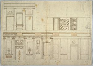 Tegning, design for et interiør, 1800–1820 av Unbekannt