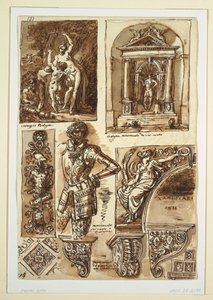 Tegning, Studieark etter Bolognese-monumenter, 1811–14 av Unbekannt
