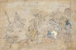 Durga og Kali nærmer seg de innsamlede hærene til Chanda og Munda..., ca. 1780. av Unbekannt