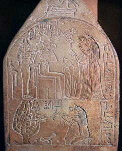 Egyptisk detalj av begravelsesstelen til en sanger i tempelet til Amon av Unbekannt