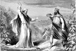 Elias, profet i Det gamle testamente. fordømmer Akab, Israels avgudsdyrkende konge, i Nabots vingård av Unbekannt