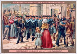 Ombordstigning av marinesoldatene ved Brest for Madagaskar, 1883 av Unbekannt
