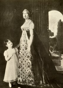 Empire-kjole og barnekjole trimmet med blonder fra Valenciennes, 1804, 1937. av Unbekannt