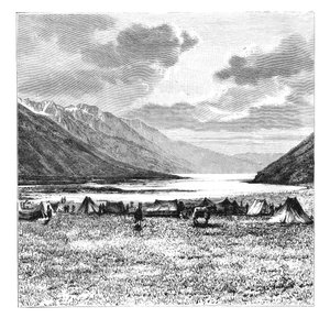 Leir av den engelske ekspedisjonen av 1871, Pang-Kong-sjøen, Tibet, 1895 av Unbekannt