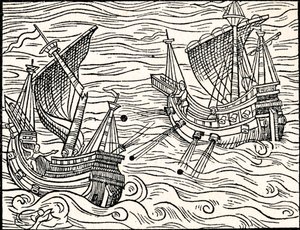 Forlovelse mellom to handelsskip utenfor Islands kyst, 1555 av Unbekannt