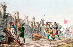 Engelske tropper angriper en fransk by, hundreårskrig, 1337-1453 c1830 av Unbekannt