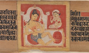 Tronet firearmet Bodhisattva, blad fra...Pancavimsatisahasrika Prajnaparamita..., ca. 1090. av Unbekannt