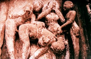 Erotisk skulptur, hinduistisk tempel, Khajuraho, India, 950 - 1050