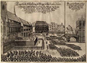 Henrettelse av 27 protestantiske ledere på Gamlebytorget i Praha 21. juni 1621, 1621 av Unbekannt