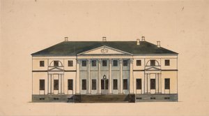 Fasade på huset i Golitsyn Petrovo-Dalneye Estate, første kvartal av 1800-tallet. av Unbekannt