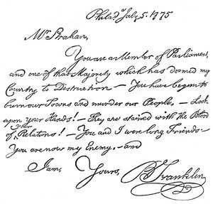 Faksimile av et brev fra Benjamin Franklin til Mr Strahan, 1775 c1880 av Unbekannt