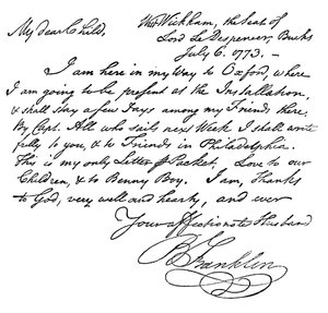 Faksimile av et brev fra Benjamin Franklin til sin kone, 1773 c1880 av Unbekannt