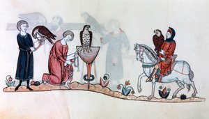 Falkonerere med fuglene sine, 1200-tallet av Unbekannt