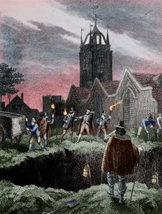 Fyller en massegrav om natten under pesten i London, c1665 av Unbekannt