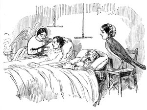 Florence Nightingale ser på en sykepleier på jobb, 1854 av Unbekannt