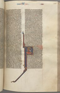 Fol. 136r, Kings IV, historikk initial P, Ahasja faller fra et tårn, ca. 1275-1300. av Unbekannt