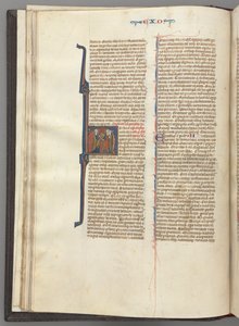 Fol. 20v, Exodus, historikert initial H, Moses og to tilhengere med lovens tavler, ca. 127 av Unbekannt