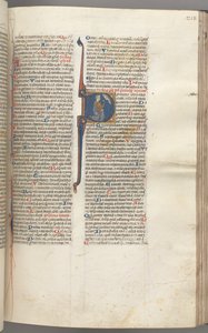 Fol. 218r, Salme 26, historisk initial D, David knelende og peker på øynene, Guds byste..., av Unbekannt
