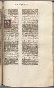 Fol. 350r, Hosea, historisk initial V, Hosea forkynner for tre menn. , c. 1275-1300. av Unbekannt