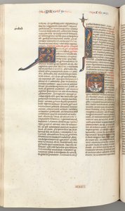 Fol. 357v, Jonah, historisk initial E, Jonah svelget av hvalen, en by med murer ovenfor, ca. 1275- av Unbekannt