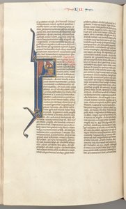 Fol. 412v, Luke, historikert initial F, Luke ber ved et alter, byste av Gud over, ca. 1275-1300. av Unbekannt