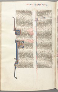 Fol. 454v, Thessalonians I, historiker for initial P, Paulus satt med et sverd og en bok..., ca. 1275-13 av Unbekannt