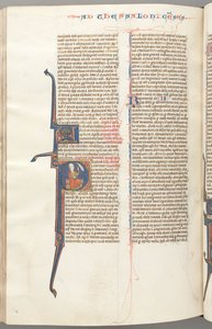 Fol. 455v, Thessalonians II, historikk initial P, Paulus sittende med et sverd..., ca. 1275-1300. av Unbekannt