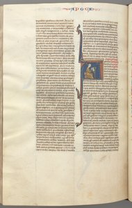 Fol. 482v, Revelations, historikk initial A, John satt ved et skrivebord og skrev..., ca. 1275-1300. av Unbekannt