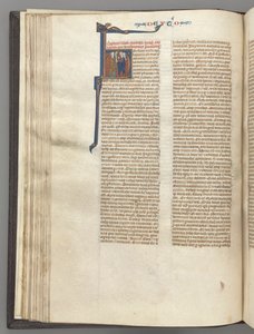 Fol. 62v, 5. Mosebok, historikk initial H, Moses med horn og rulleforkynnelse..., ca. 1275-1300 av Unbekannt