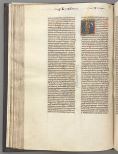 Fol. 76v, Joshua, historisk initial E, Joshua med en rulle som kneler foran Gud, ca. 1275-1300. av Unbekannt