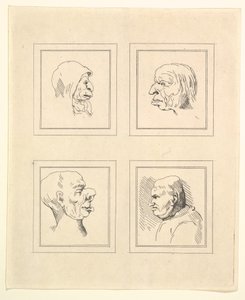 Fire hoder fra Characaturas av Leonardo da Vinci, fra tegninger av Wincelslaus Hollar, o..., 1786. av Unbekannt