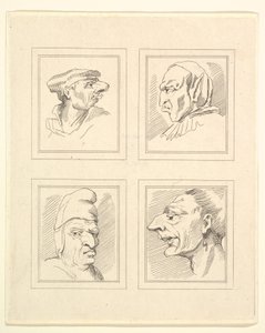 Fire hoder fra Characaturas av Leonardo da Vinci, fra tegninger av Wincelslaus Hollar, o..., 1786. av Unbekannt